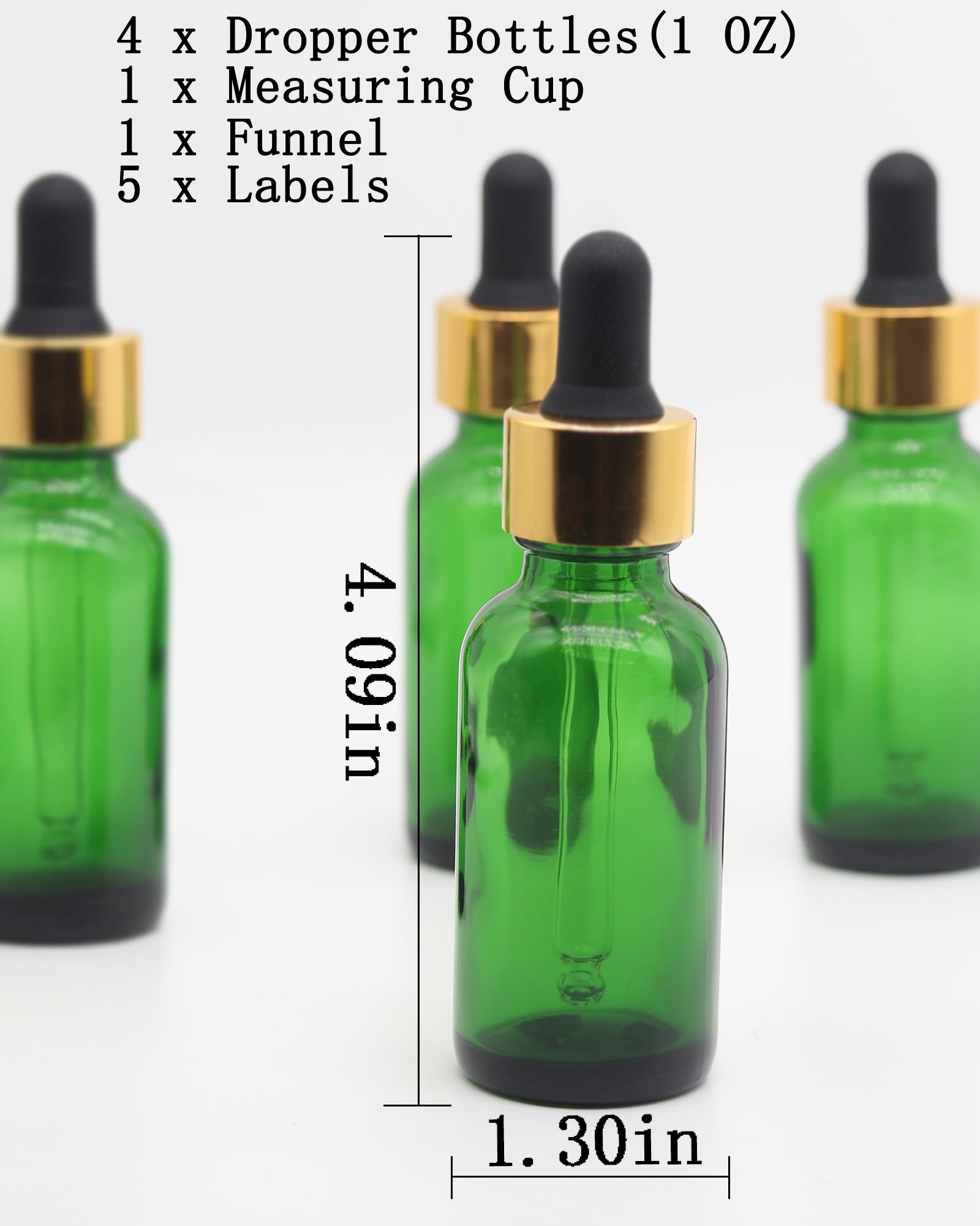 Toaazhy 4 pack,green glass dropper bottles 1 oz,30ml dark empty tincture bottles with dropper,alcohol,hair oil bottle,eye,small,droppers for oils,medicine,pipette,drip drop,travel,perfume,essentia