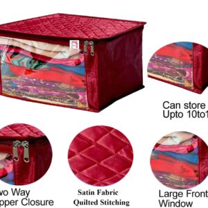 atorakushon Satin Fabric Foldable Garments Saree Blouse Cover Bag Pouch Closet Wardrobe Organizer With Clear Window Zipper Lock Pack of 3 (Maroon)