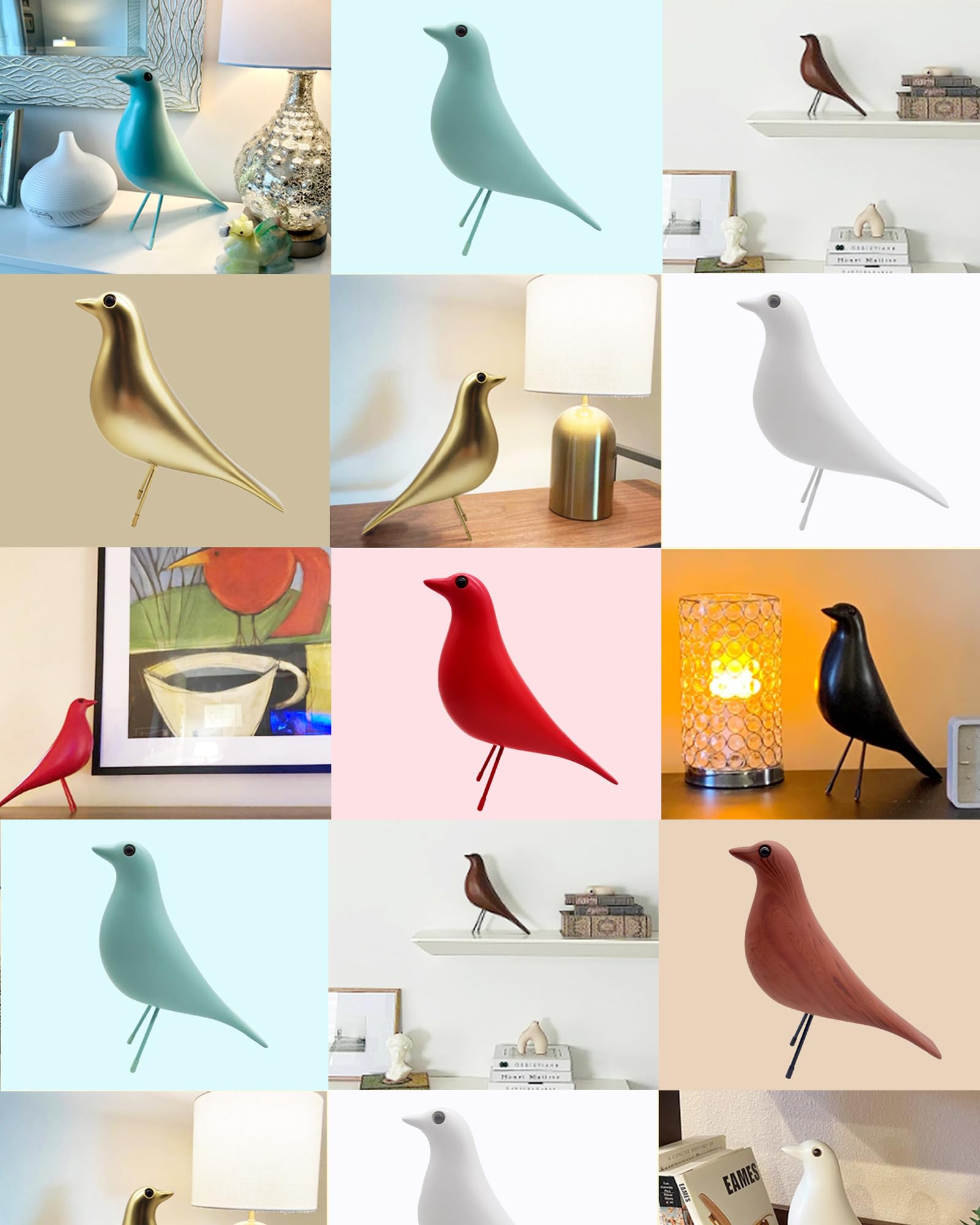 Mid Century Modern Bird Figurines - Decorative Sculptures for Living Room, Shelf, Mantle, Fireplace, TV Stand, Tabletop, Nightstand, Office, Kitchen - Unique Home Decor & Gifts for Bird Lovers