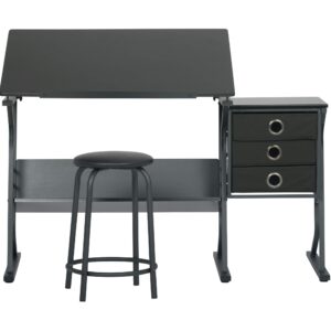 SD Studio Designs 2 Piece Eclipse Ultra Center/Drawing Table with Stool, Angle Adjustable Top, Storage Shelves, and Drawers