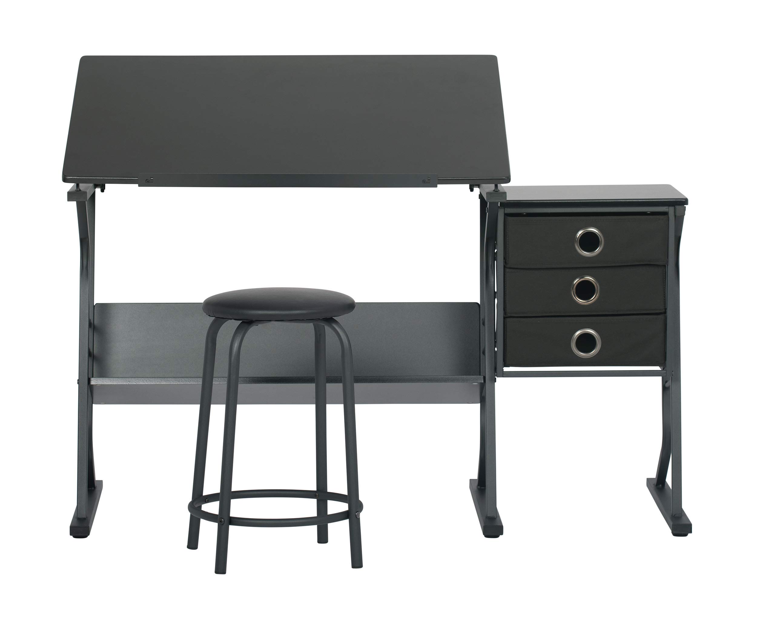 SD Studio Designs 2 Piece Eclipse Ultra Center/Drawing Table with Stool, Angle Adjustable Top, Storage Shelves, and Drawers