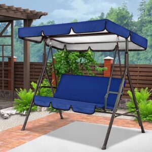 Typutomi Patio Swing Canopy Cover Set, Replacement Canopy and Swing Cushion Cover 210D Waterproof Thickened Canopy Top Cover and Chair Seat Cover for Outdoor Patio Garden Swing(Blue, S-55.9x47.2x7in)