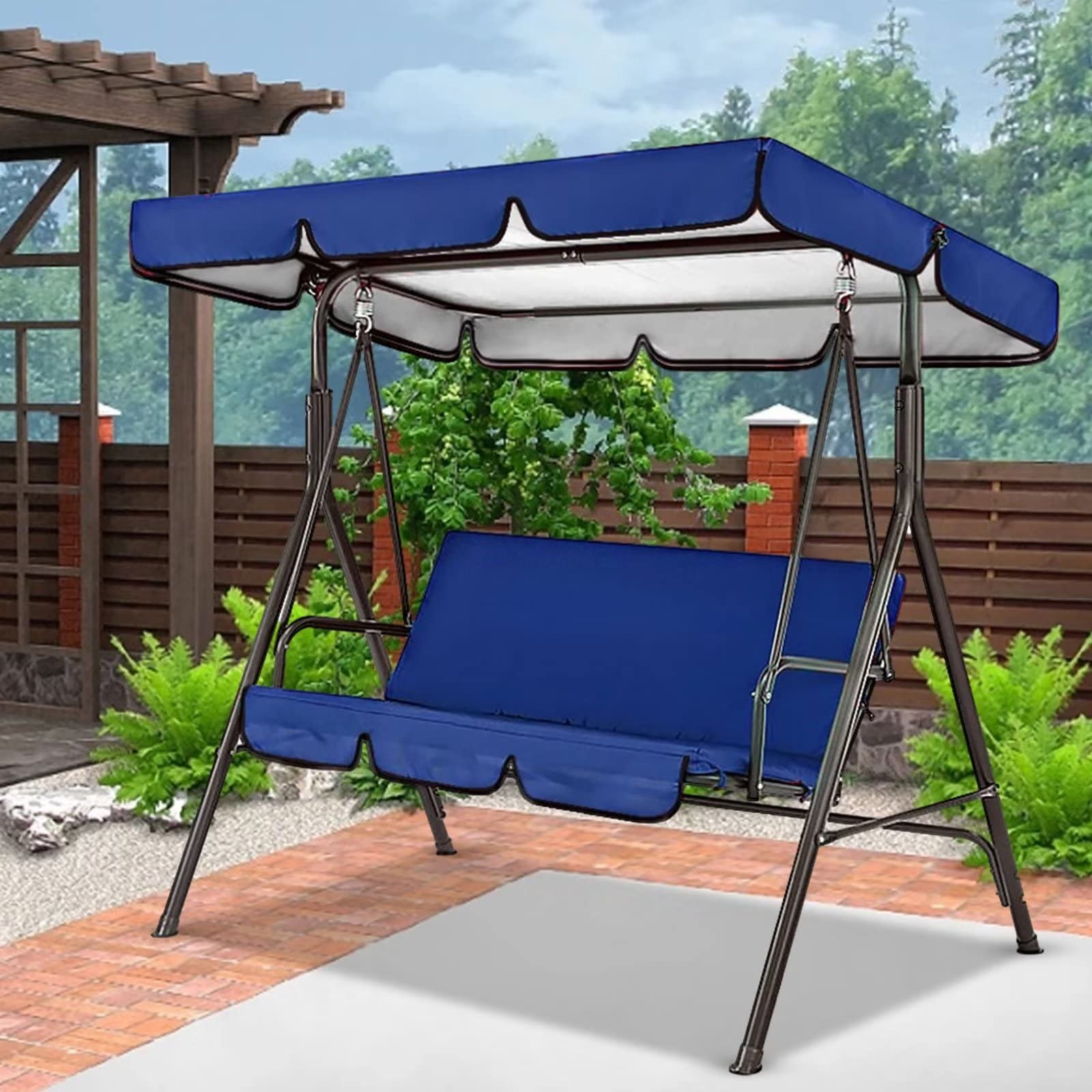 Typutomi Patio Swing Canopy Cover Set, Replacement Canopy and Swing Cushion Cover 210D Waterproof Thickened Canopy Top Cover and Chair Seat Cover for Outdoor Patio Garden Swing(Blue, S-55.9x47.2x7in)