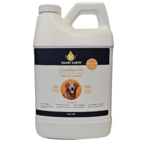 smart earth camelina oil for dogs - omega 3, 6, 9 supplement for healthy skin, shiny coat & flexible joints - dog joint supplement - natural canine wellness - omega 3 for dogs (pump included - 64oz)