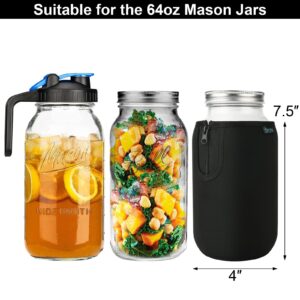 Beautyflier Wide Mouth Mason Jars 64oz Sleeve, Large Mason Jar 64 Ounce Insulators, Wide Mouth Half Gallon Mason Jars Sprouting Jars Blackout Sleeve, Sleeve Only (Black)