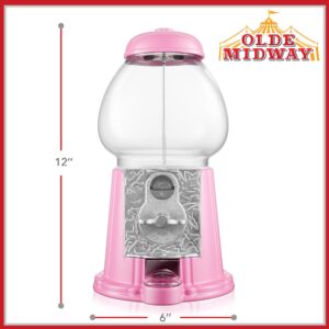 Olde Midway 12" Gumball Machine with Glass Globe and Metal Base - Pink, Vintage-Style Bubble Gum Candy Dispenser