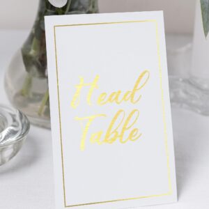 White Paper Gold Wedding Table Numbers, 1-30 And Head Table Card Included, Centerpiece Decorations,Double Sided 4x6 With Gold Stamping,For Table Number Holders