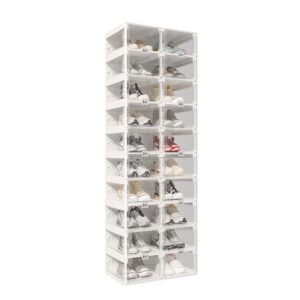 antbox foldable shoe rack,shoe organizers for closet plastic shoe storage box space saving for entryway, large sturdy stackable sneaker cabinet bins with magnetic clear door 10 tiers 20 pairs