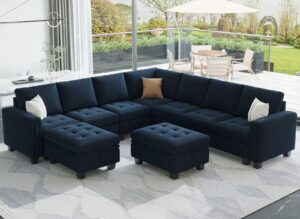 belffin oversized velvet modular 8-seat sectional sofa set with storage ottoman u shaped couch set modular sectional convertible sofa couch with reversible chaise corner sofa couch set blue