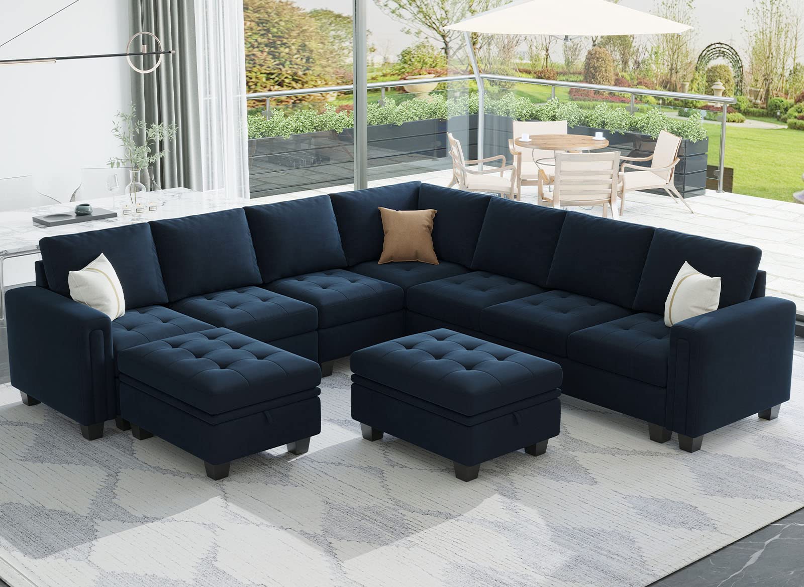 Belffin Oversized Velvet Modular 8-Seat Sectional Sofa Set with Storage Ottoman U Shaped Couch Set Modular Sectional Convertible Sofa Couch with Reversible Chaise Corner Sofa Couch Set Blue