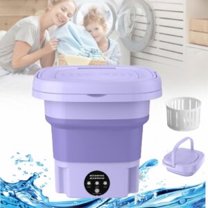 portable washing machine for apartments, 8l foldable mini washing machine with 3 levels timing vibration wave & drainer basket, compact washer for baby clothes, towels, underwear or small items purple