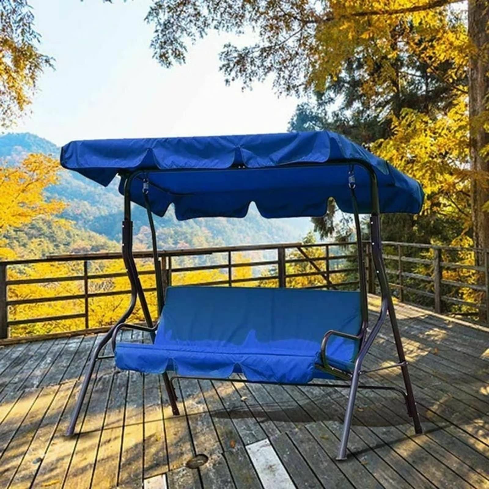 Typutomi Patio Swing Canopy Cover Set, Replacement Canopy and Swing Cushion Cover 210D Waterproof Thickened Canopy Top Cover and Chair Seat Cover for Outdoor Patio Garden Swing(Blue, S-55.9x47.2x7in)