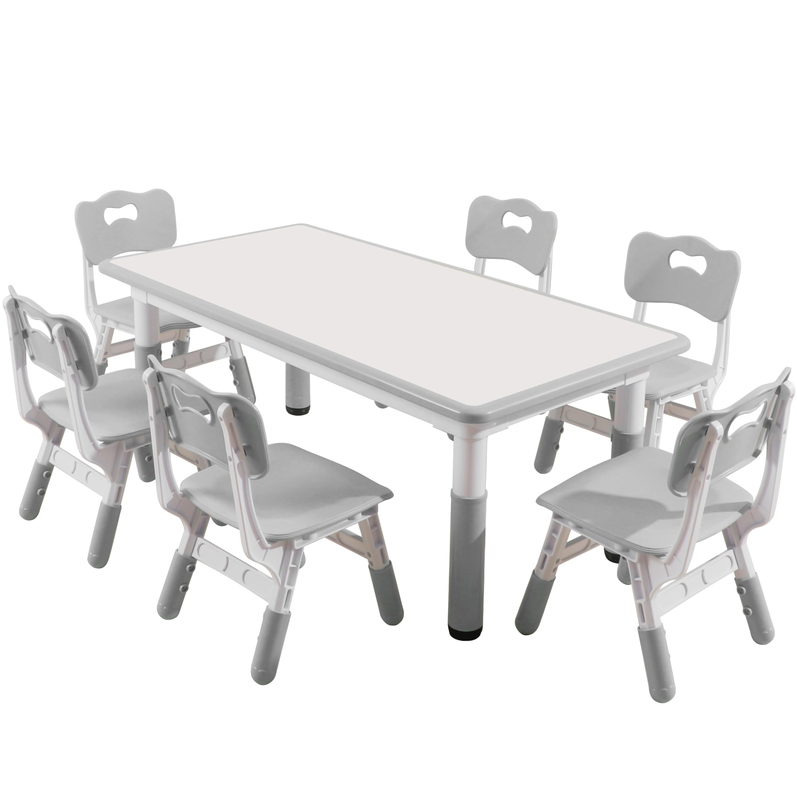 JIAOQIU Kids Table and Chairs, Kids Table (6 Chairs) Kids Table and Chair Set, Toddler Table and Chairs, Kids Table and Chair Set 5-8 Year Old with 4 Leg Covers +12 Color pens