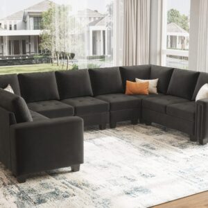 Belffin Oversized Velvet Modular 9 Seater U-shape Sectional Sofa Set with Chaise Convertible sectional Sofa Couch Set Modular Couch Corner U Shaped Sectoional Sofa Grey