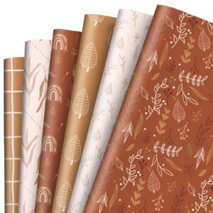 whaline 12 sheet boho fall wrapping paper 6 style maple leaf stripes pattern packaging paper folded flat diy art craft paper for autumn holiday birthday wedding baby shower, 19.7 x 27.6 inch