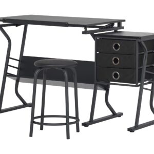 SD Studio Designs 2 Piece Eclipse Ultra Center/Drawing Table with Stool, Angle Adjustable Top, Storage Shelves, and Drawers