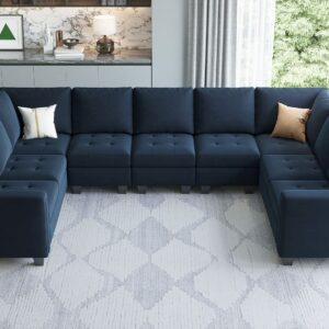 Belffin Oversized Velvet Modular 9 Seater U-Shape Sectional Sofa Set with Chaise Convertible sectional Sofa Couch Set Modular Couch Corner U Shaped Sectoional Sofa Blue