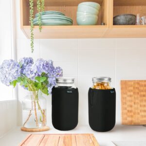 Beautyflier Wide Mouth Mason Jars 64oz Sleeve, Large Mason Jar 64 Ounce Insulators, Wide Mouth Half Gallon Mason Jars Sprouting Jars Blackout Sleeve, Sleeve Only (Black)