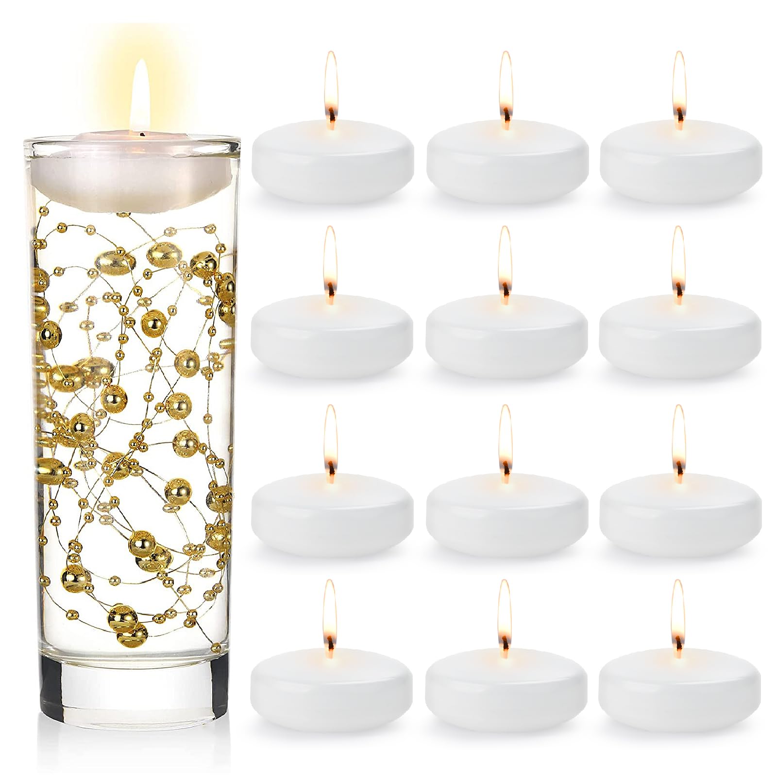 Baikaraer White Floating Candles-3 Inch Unscented Dripless Wax 13-15 Hours Burning,36 Pack for Centerpieces Floating Candles, for Cylindrical Vases, Swimming Pool,Restaurant,Wedding,Party Decoration