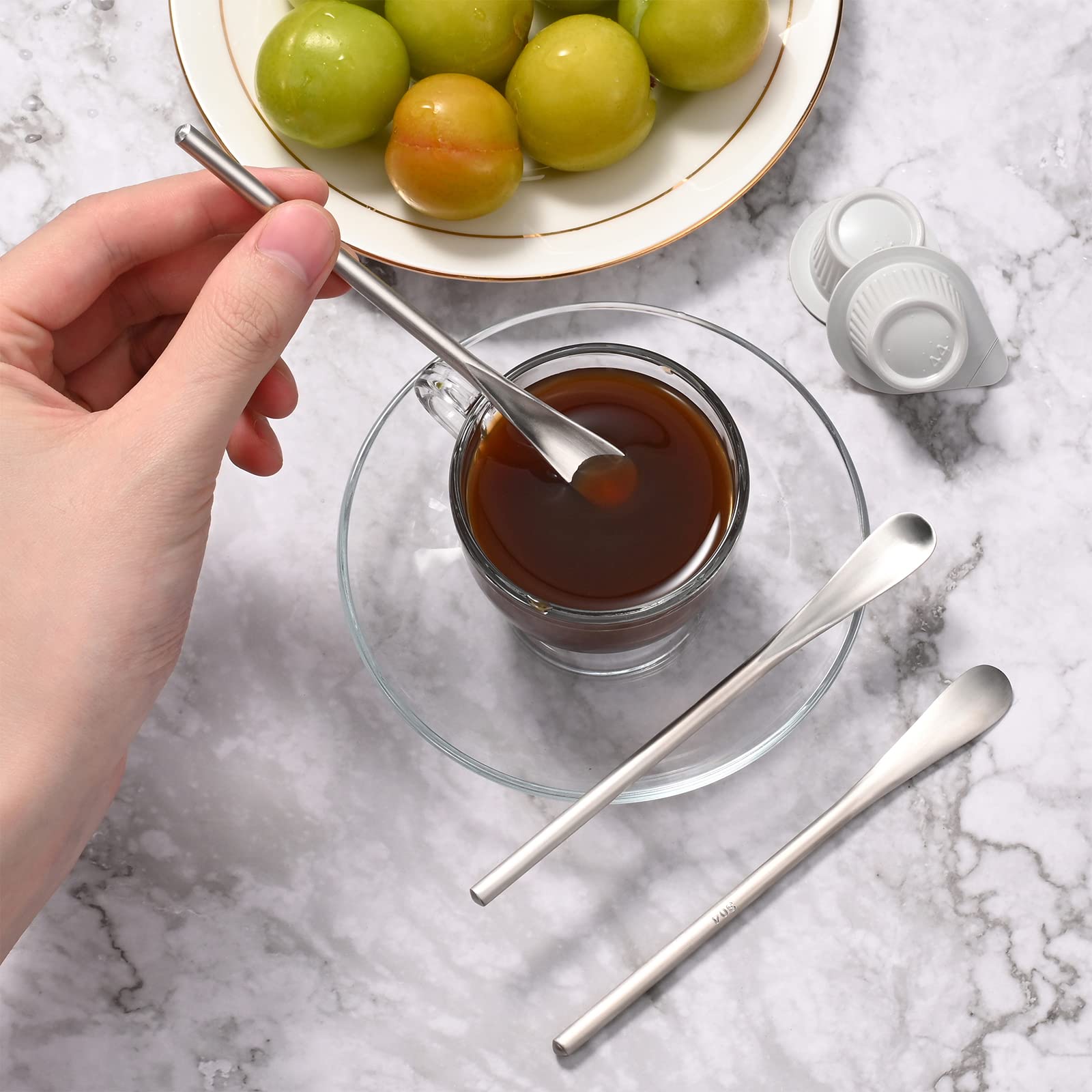 5 In Stainless Steel Long Coffee Spoon Stirring/Stir Stick,Drink Stirrer Mixing Spoon,Metal Coffee Stirrer Cocktail Stick Reusable,Long Skinny Teaspoon Stirring,Tiny Spoon,Iced Tea Spoon,Bar Spoon.