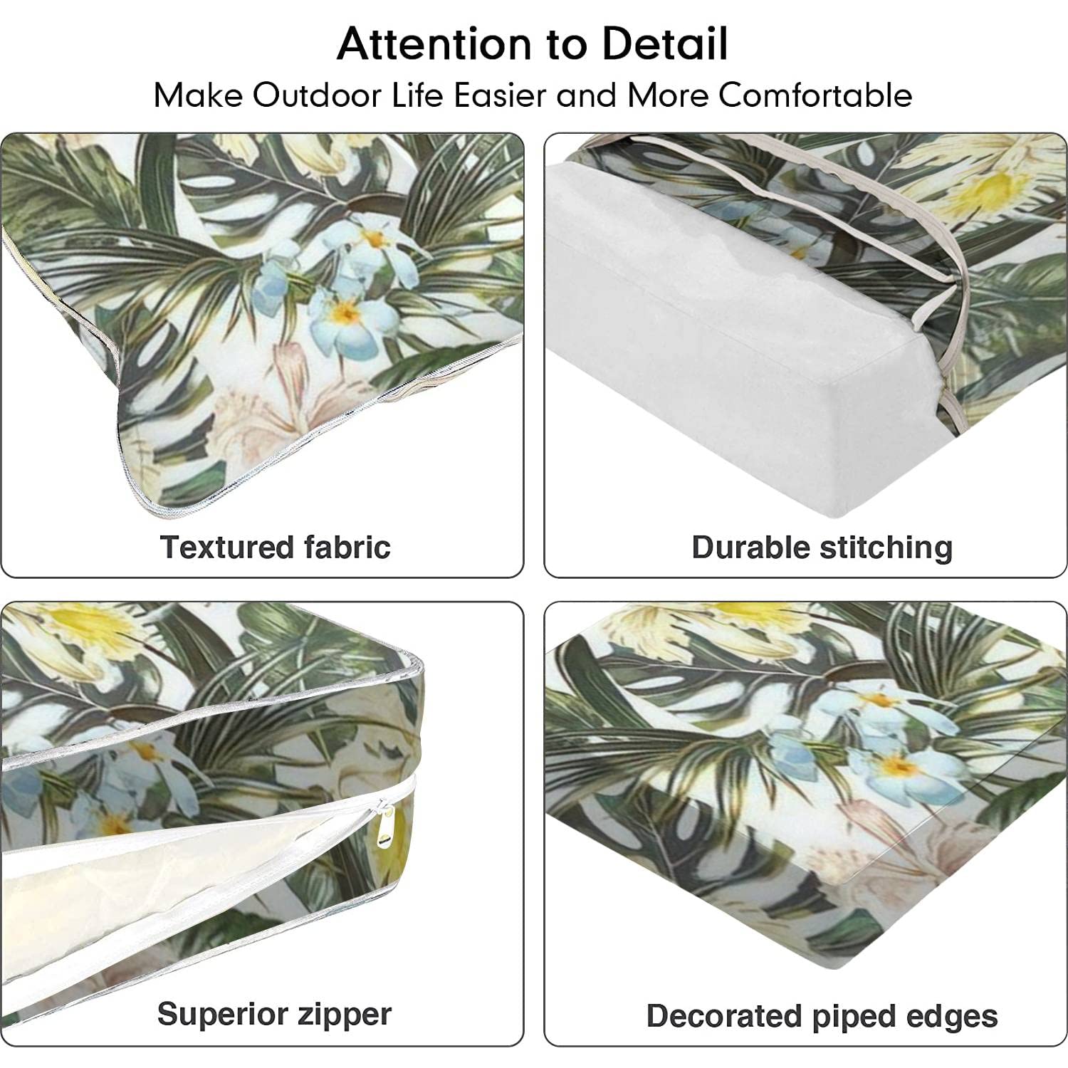 AURFIAIUOP 2-Piece Deep Seating Cushion Set Floral Seamless Tropical Summer Exotic Flowers Palm Leaves Jungle Leaf Dining Chair Bench Replacement Deep Seat Cushions for Indoor Outdoor Patio Furniture