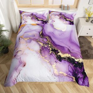 erosebridal abstract marble comforter cover purple watercolor bed set, mountain fluid duvet cover queen size gold metallic bedding set, stone pattern bedspread cover geometric artwork decor