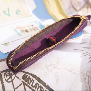 AIGUONIU Retro Crazy Horse Genuine Leather Stationery Pencil Case Storage Bag Casual Stationery Box (Purple)