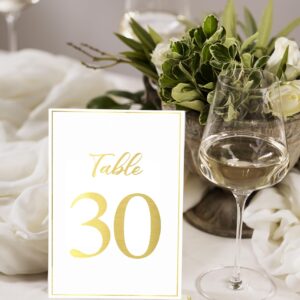 White Paper Gold Wedding Table Numbers, 1-30 And Head Table Card Included, Centerpiece Decorations,Double Sided 4x6 With Gold Stamping,For Table Number Holders