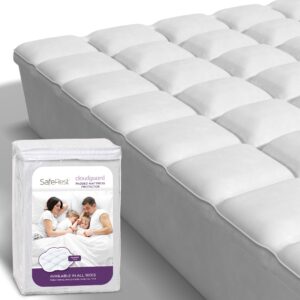 saferest cloudguard - full size hybrid mattress protector & pad (extra padded) - 100% waterproof quilted pillow top mattress cover - thick, plush & fitted mattress topper for bed