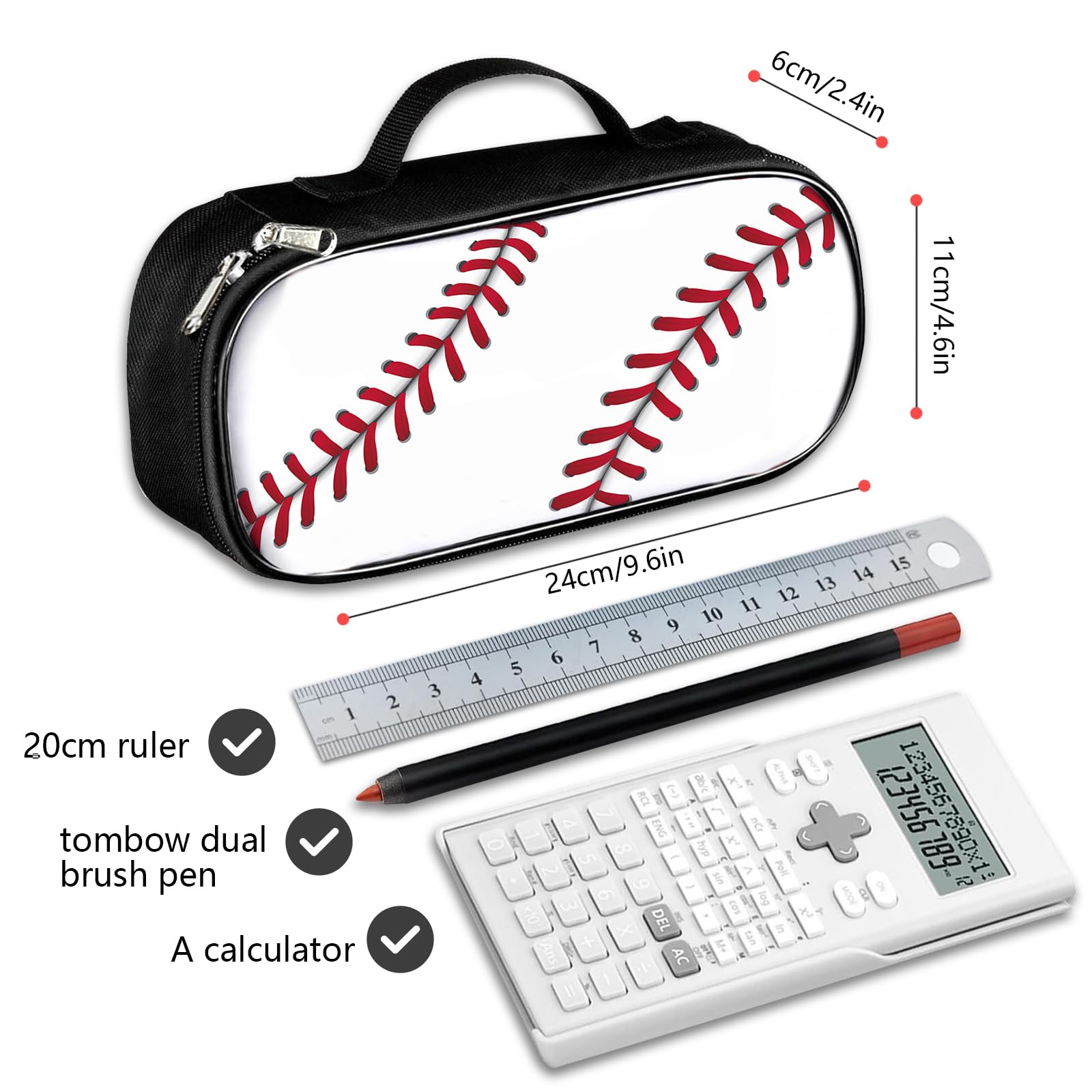 Rovozar Baseball Pen Box Large Capacity Pen Bag With Zipper Pouch For Women Men