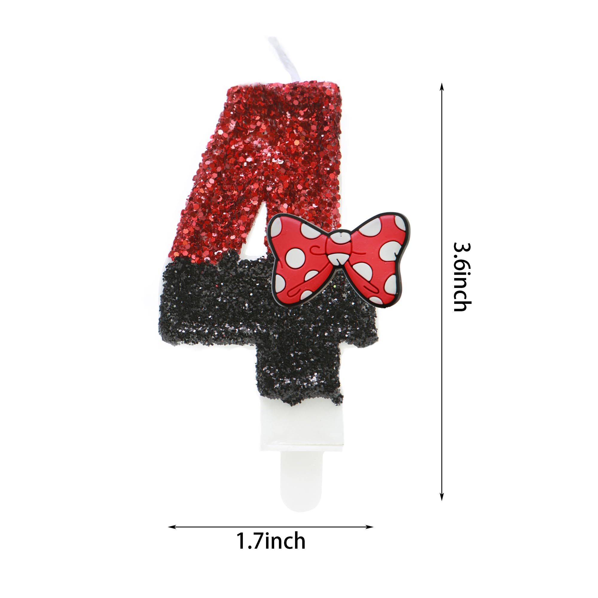 Number 4 Birthday Candle,Red Black Sequin Number Candles with Red Bow 4th Glitter Cake Candles