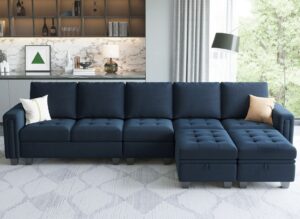 belffin large velvet l shaped sectional sofa couch with reversible double chaises modular sectional sofa couch with storage ottomans convertible sectional sofa blue