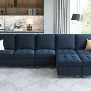 Belffin Large Velvet L Shaped Sectional Sofa Couch with Reversible Double Chaises Modular Sectional Sofa Couch with Storage Ottomans Convertible Sectional Sofa Blue