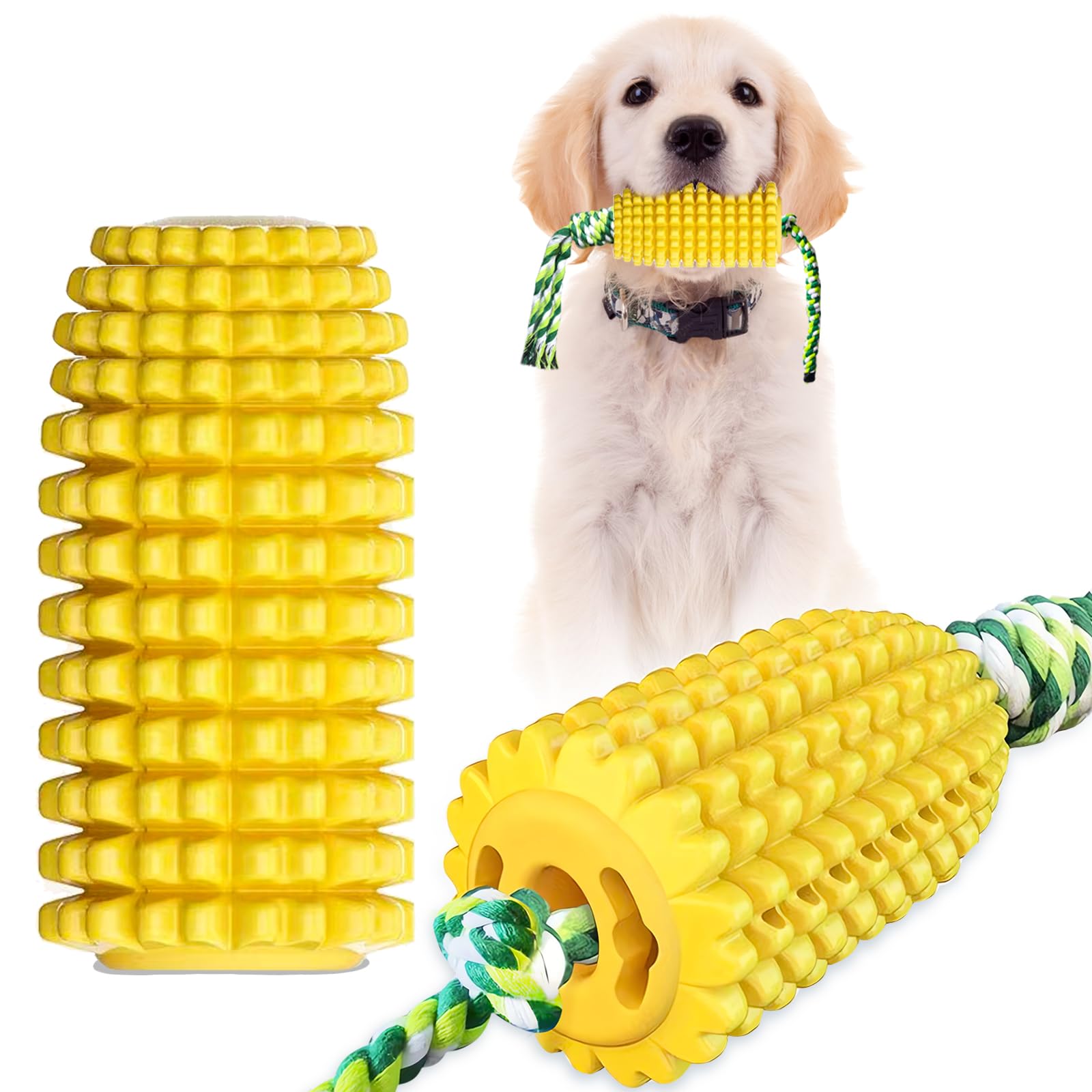 ENZZROA Interactive Dog Chew Toys for Aggressive Chewers - Durable Corn Rubber Toy for Medium & Large Breeds, Relieves Boredom and Anxiety(1 Pack Corn chew)