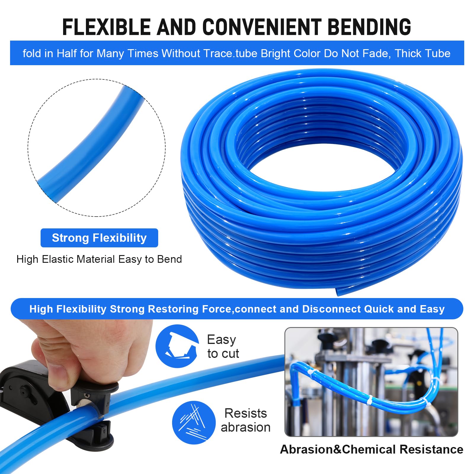 Shop Air Line Kit,Blue 1/2 Inch 100ft PU Air Tubing Kit, Hose Air Line TubingOr Fluid Transfer Pneumatic tubing with Push to Connect Fittings