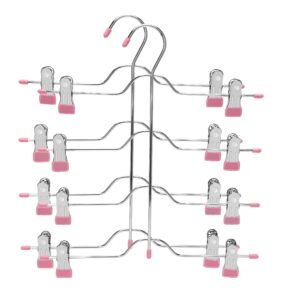 solid metal skirt hangers 4 tier pants shorts hangers space saving hangers with adjustable clips non slip grip for slacks, trousers, shorts, jeans, towels, pink, (2 pieces) hl04p