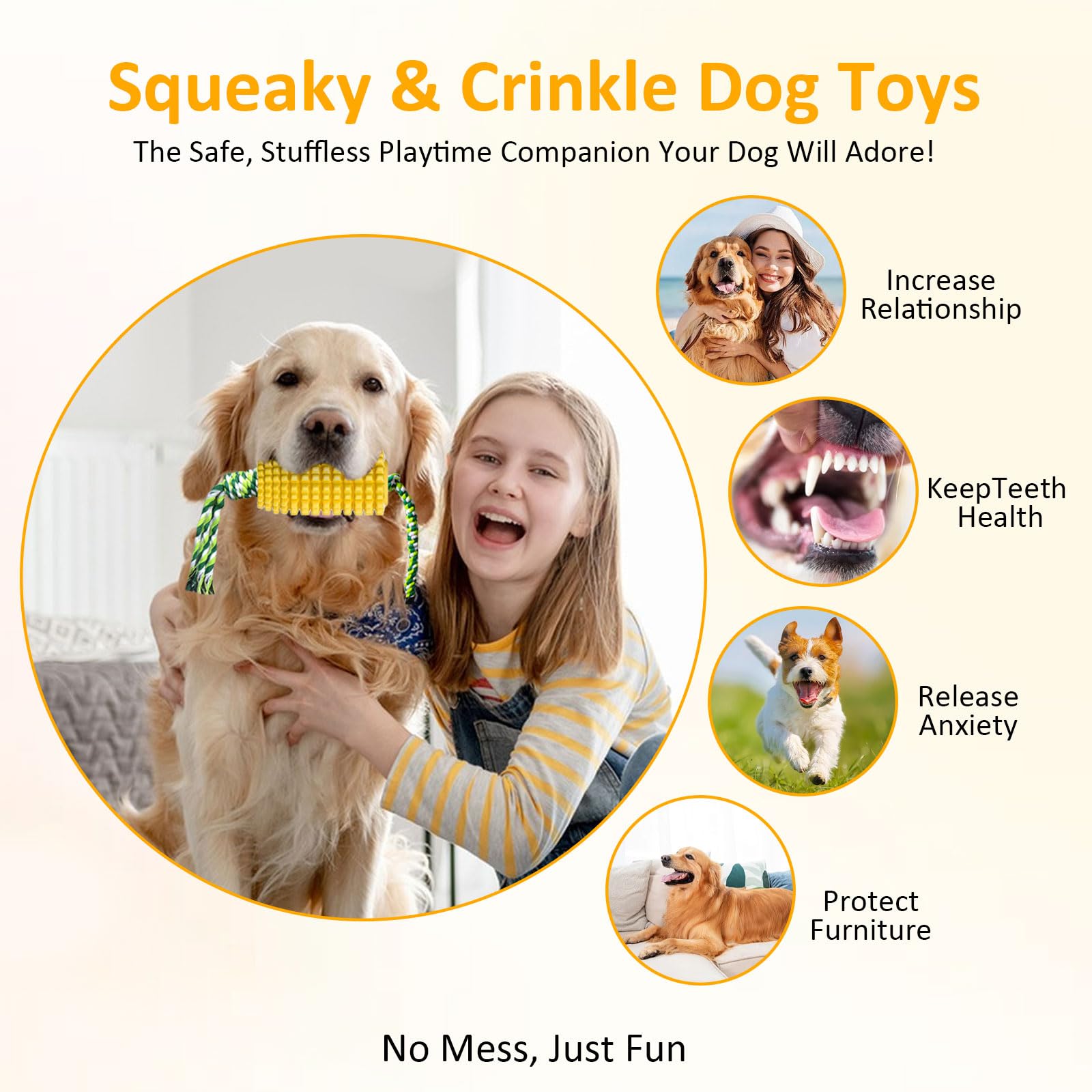 ENZZROA Interactive Dog Chew Toys for Aggressive Chewers - Durable Corn Rubber Toy for Medium & Large Breeds, Relieves Boredom and Anxiety(1 Pack Corn chew)