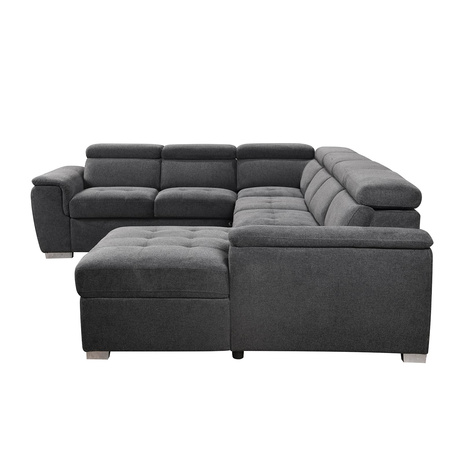 THSUPER 125'' U Shaped Sectional Sleeper Sofa with Pull Out Bed, Storage Chaise Lounge, and Adjustable Headrest, U Shaped Sectional Couches for Living Room - Dark Grey