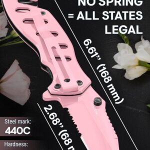 Pink Pocket Knife for Women - Legal Small Knife - 2.68 Inch Serrated Blade - Womens Knife for Self Defense - Cute Girl Survival Tool Pocket & Folding Knives - Mothers Day Gift Idea - 6655 P