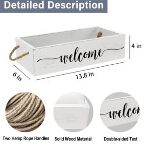 Msyueos Welcome Hello Sweet Cheeks Wooden Storage Box, Toilet Paper Basket, Rustic Bathroom Basket Toilet Basket Tank Topper Toilet Organizer, Home Decor for Livingroom or Kitchen ,White