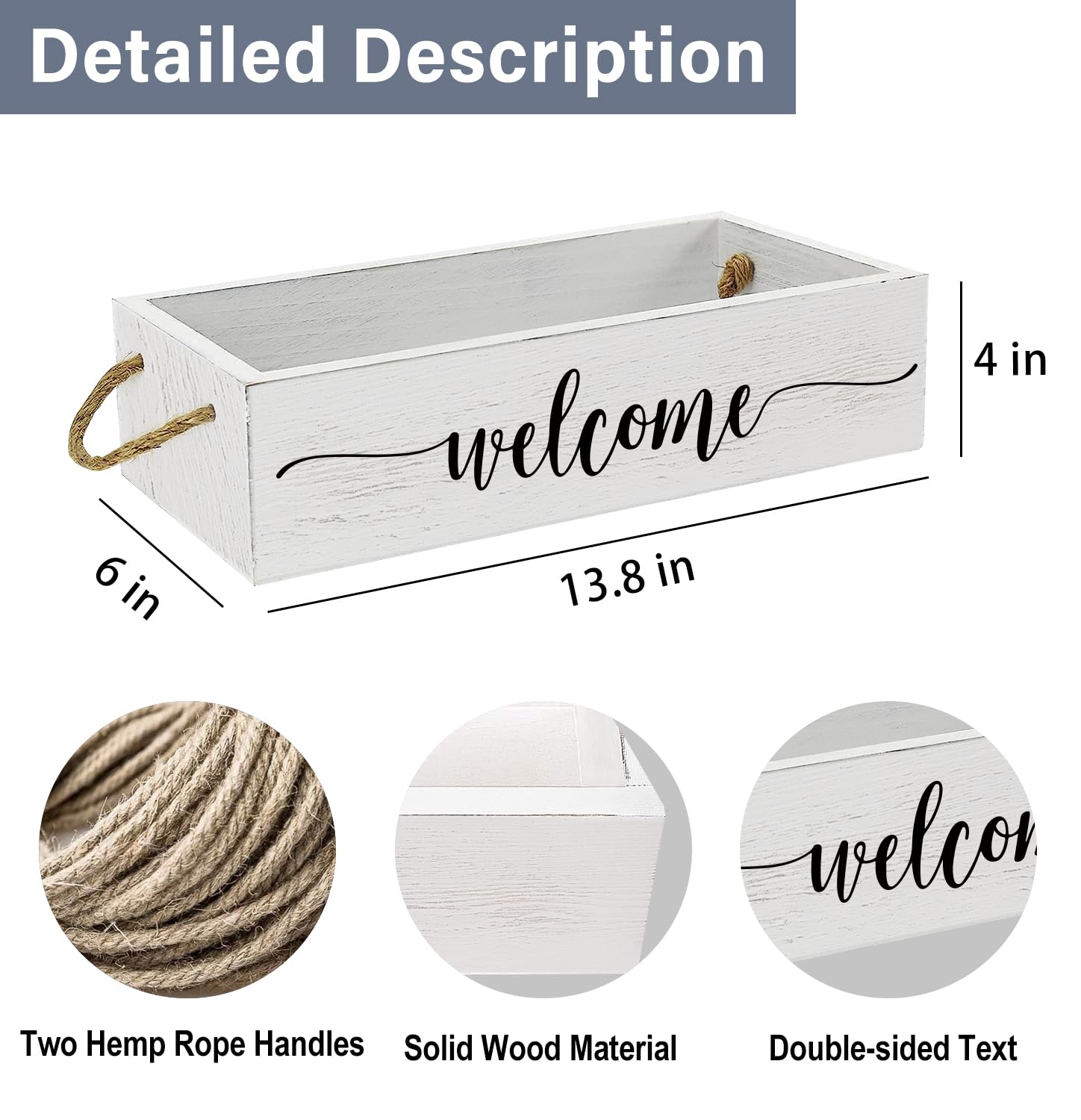 Msyueos Welcome Hello Sweet Cheeks Wooden Storage Box, Toilet Paper Basket, Rustic Bathroom Basket Toilet Basket Tank Topper Toilet Organizer, Home Decor for Livingroom or Kitchen ,White