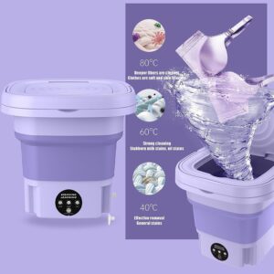 Portable Washing Machine for Apartments, 8L Foldable Mini Washing Machine with 3 Levels Timing Vibration Wave & Drainer Basket, Compact Washer for Baby Clothes, Towels, Underwear or Small Items Purple