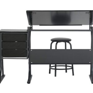 SD Studio Designs 2 Piece Eclipse Ultra Center/Drawing Table with Stool, Angle Adjustable Top, Storage Shelves, and Drawers