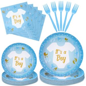 tanlade 24 sets boy baby shower plates and napkins it's a boy plates and napkins disposable baby shower party supplies 48 paper plates 24 forks 50 napkins for boys gender reveal birthday