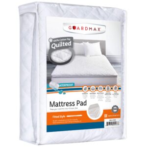 guardmax waterproof quilted fitted mattress pad | hypoallergenic cover | breathable, noiseless barrier | queen (60 x 80 x 15)