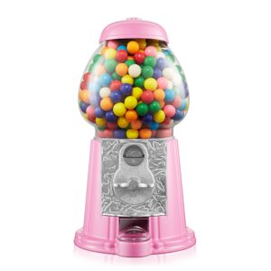 olde midway 12" gumball machine with glass globe and metal base - pink, vintage-style bubble gum candy dispenser