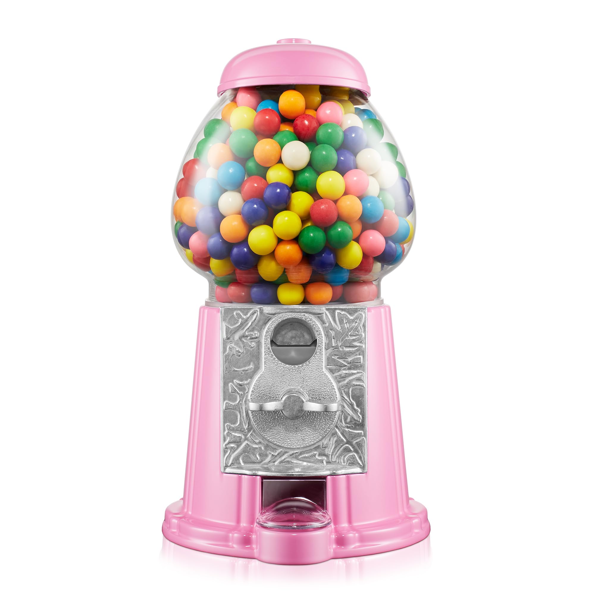 Olde Midway 12" Gumball Machine with Glass Globe and Metal Base - Pink, Vintage-Style Bubble Gum Candy Dispenser