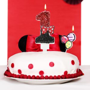 Number 4 Birthday Candle,Red Black Sequin Number Candles with Red Bow 4th Glitter Cake Candles