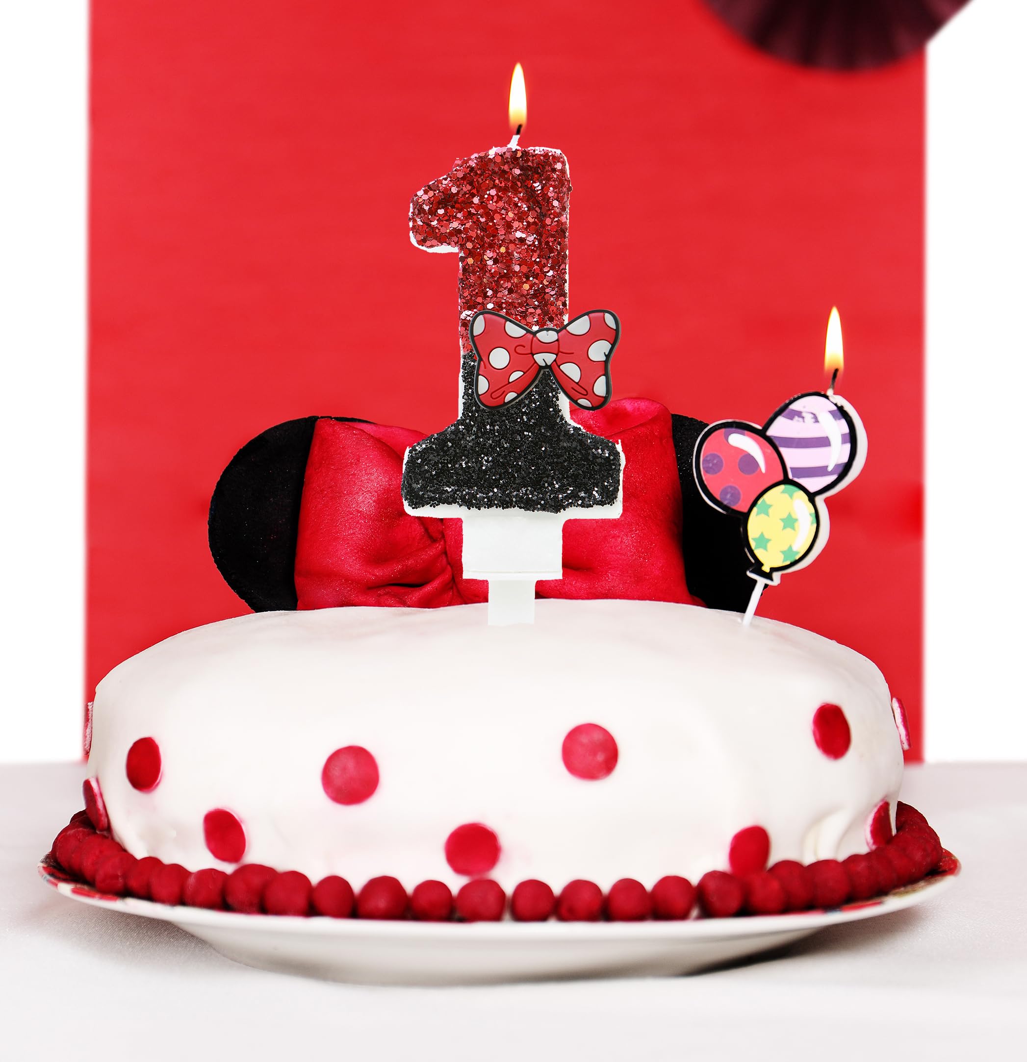 Number 4 Birthday Candle,Red Black Sequin Number Candles with Red Bow 4th Glitter Cake Candles