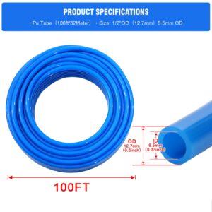 Shop Air Line Kit,Blue 1/2 Inch 100ft PU Air Tubing Kit, Hose Air Line TubingOr Fluid Transfer Pneumatic tubing with Push to Connect Fittings